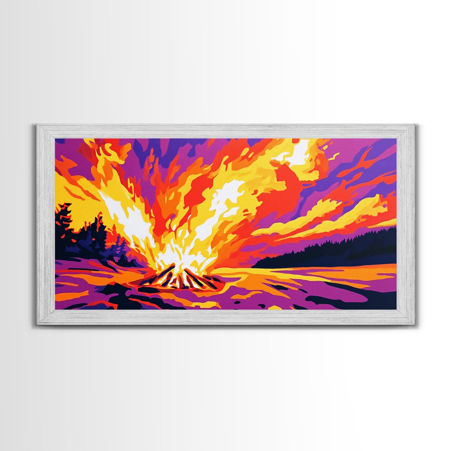 Campfire Blaze, Night Sky Glow, Framed Canvas Print, Cozy Cabin Wall Art, Rustic Living Room, Adventure Decor, Warm Autumn Colors