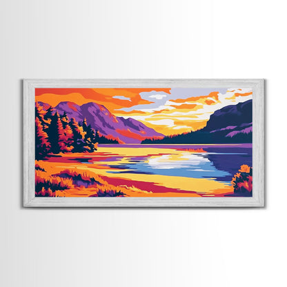 Mountain Lake, Sunset Wall Art, Nature Scene, Vibrant Colors, Rustic Decor, Modern Wilderness, Living Room, Canvas Print