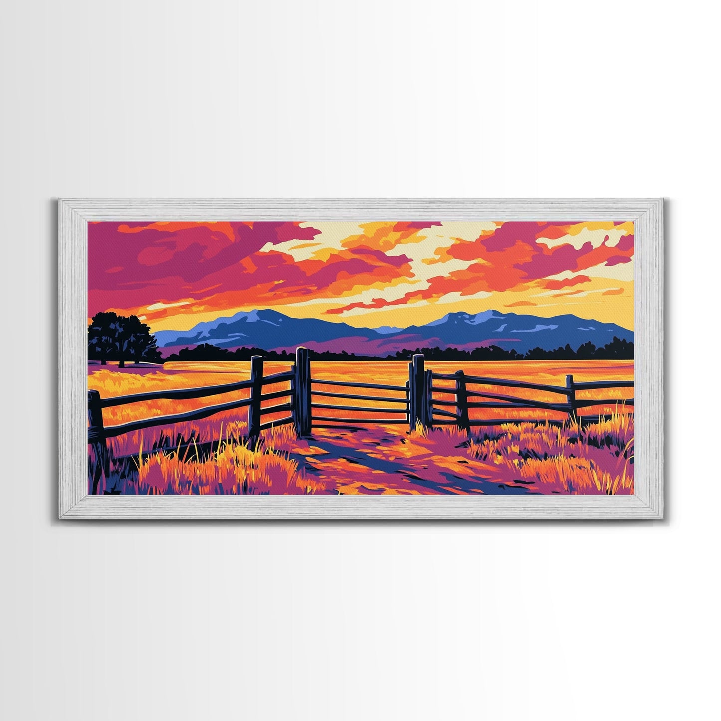 Rustic Fence, Prairie Landscape, Western Wall Art, Golden Fields, Warm Sunset, Country Aesthetic, Entryway, Canvas Print