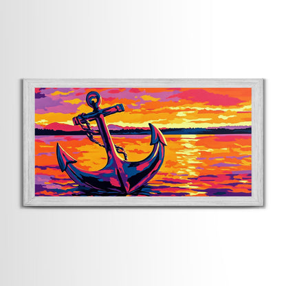 Anchor Sunset, Nautical Wall Art, Coastal Home Decor, Bold Ocean Print, Canvas Print, Beach House Art, Living Room Wall Art