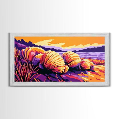 Coastal Shells, Ocean Decor, Beach Art, Vibrant Seascape, Framed Canvas Print, Nautical Home Decor, Living Room Wall Art, Gift Idea
