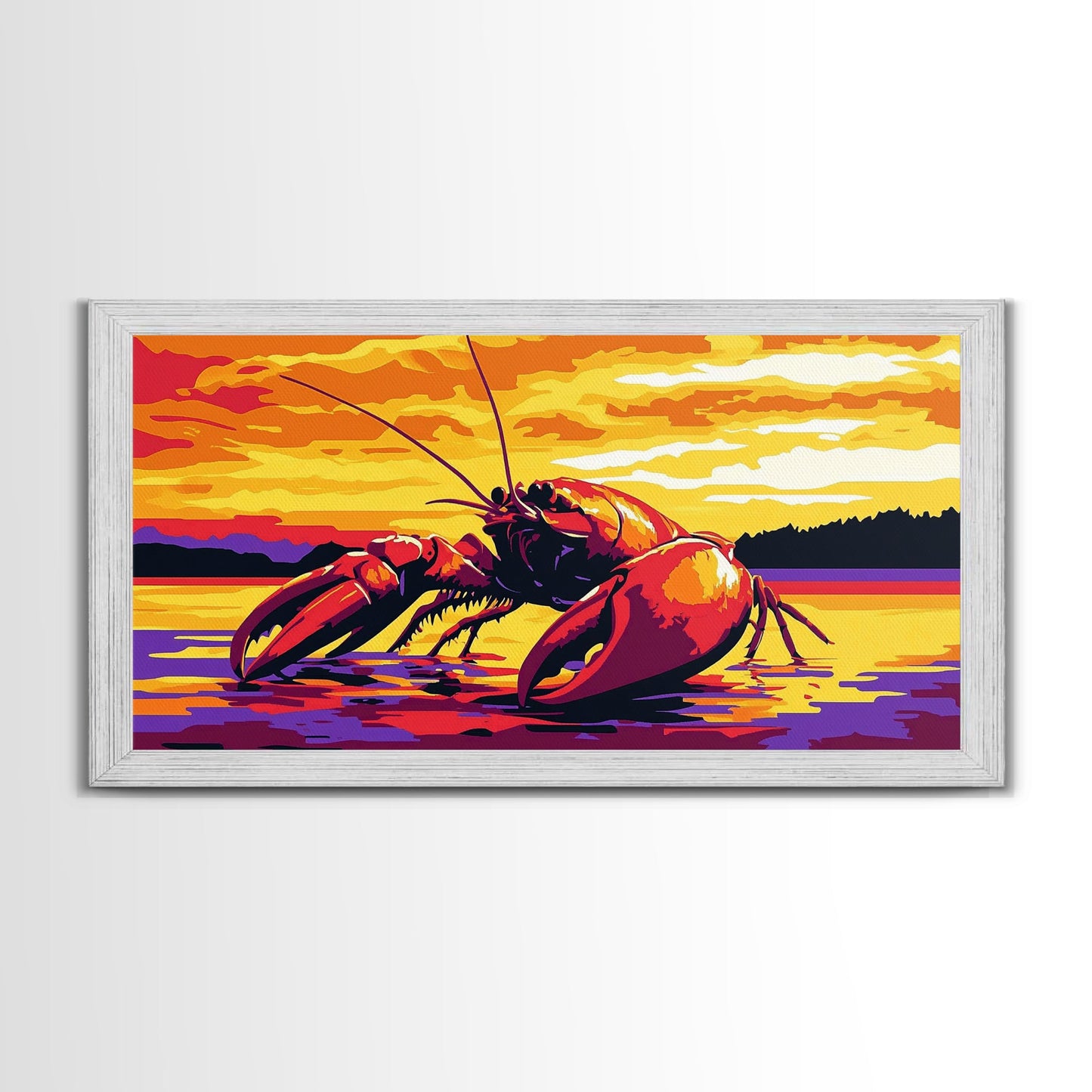 Riesenhummer, maritimes Kunstwerk, Kunst rund um Meeresfrüchte, gerahmter Leinwanddruck, Küstenwanddekoration, Gemälde mit Meeresmotiven, lebendige Meereskunst