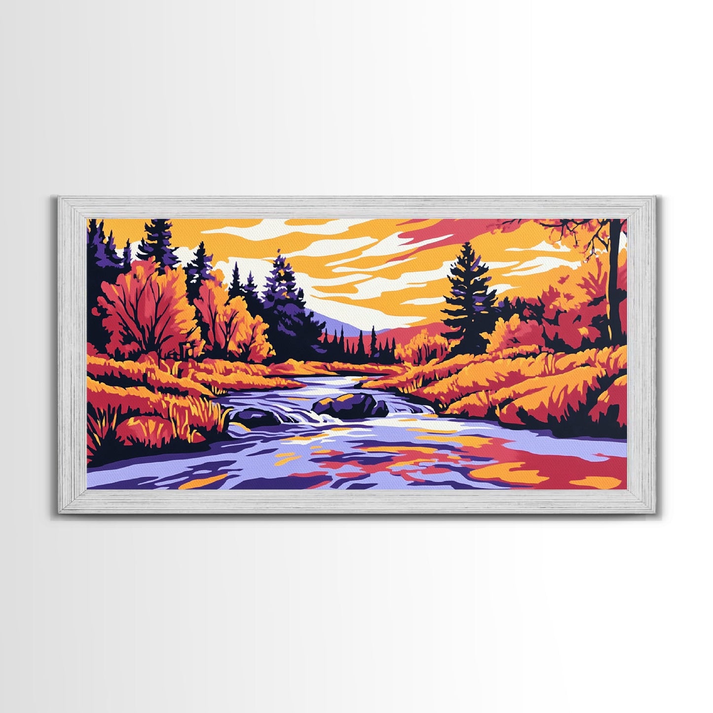 Autumn River, Fall Colors, Nature Scene, Framed Canvas Print, Rustic Home Decor, Living Room Wall Art, Landscape Painting, Boho Art