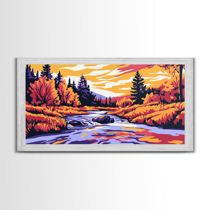Autumn River, Fall Colors, Nature Scene, Framed Canvas Print, Rustic Home Decor, Living Room Wall Art, Landscape Painting, Boho Art