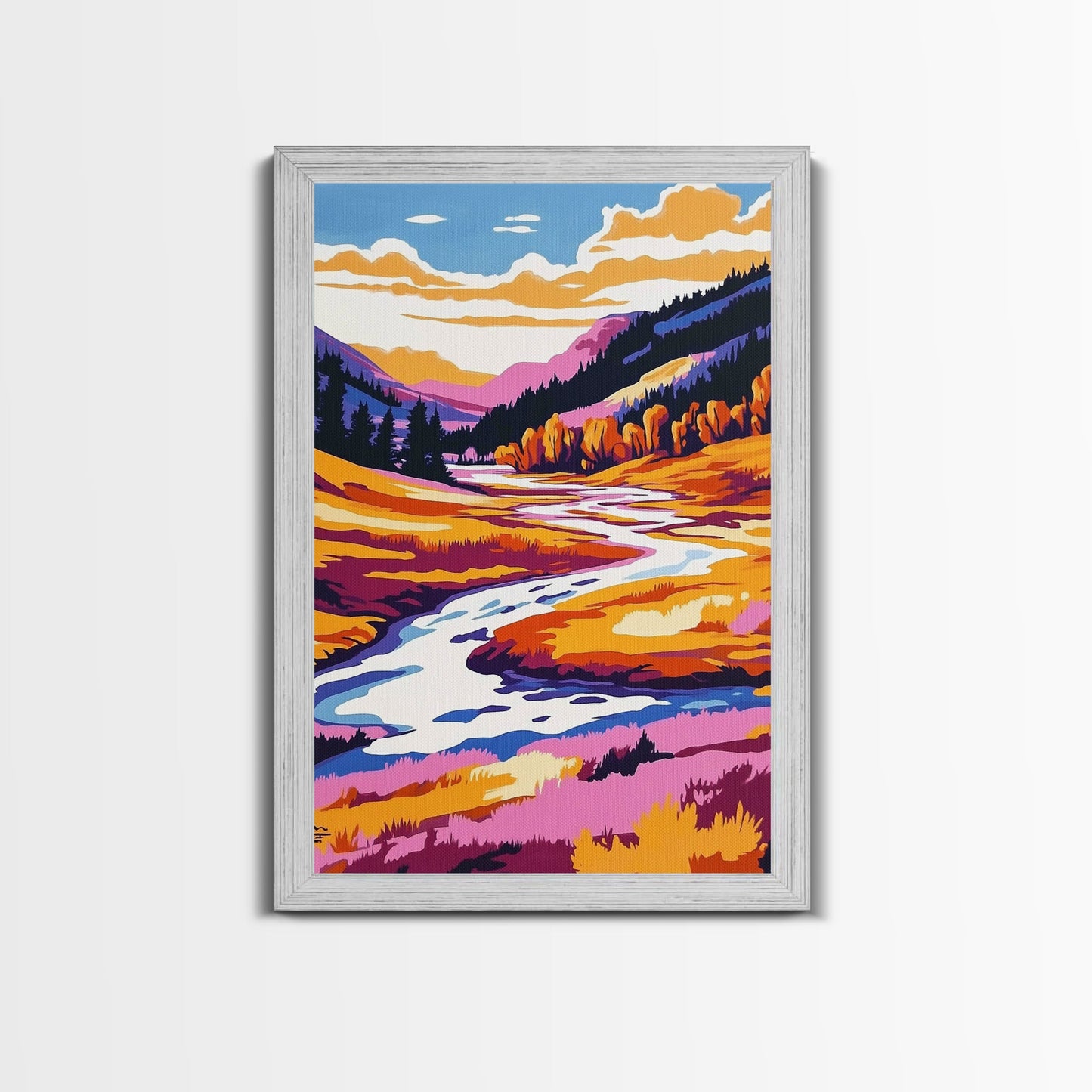 Autumn River, Valley, Canvas Print, Vibrant Fall Landscape, Cabin Wall Decor, Warm Color Palette, Nature Lover Gift, Cozy Home Wall Art