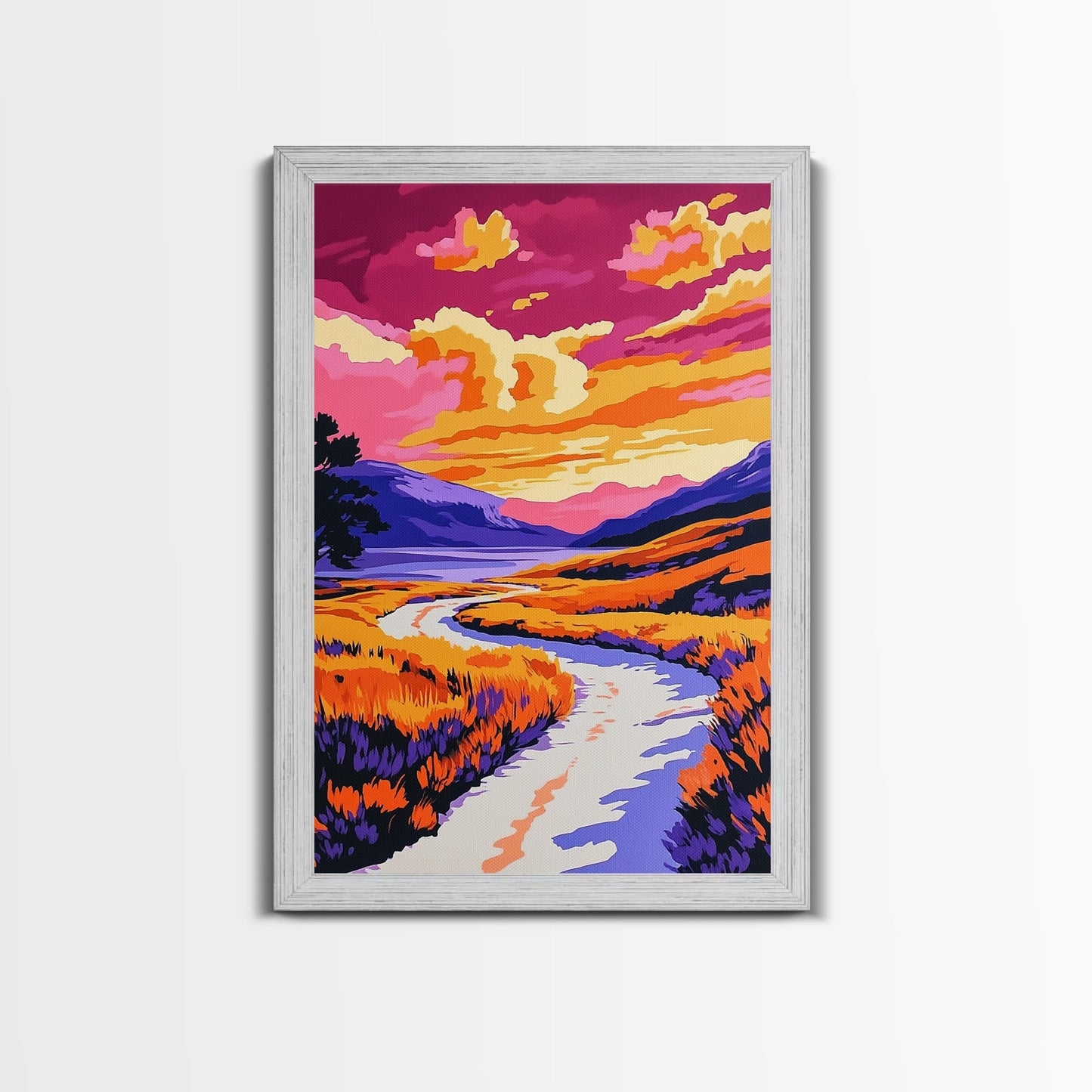 Sunset River, Vibrant Reflections, Colorful Landscape, Nature Art, Framed Canvas Print, Living Room Wall Art, Rustic Decor, Autumn Scene