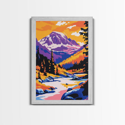 Snowy Peaks, Majestic Mountains, Wilderness Landscape, Cabin Aesthetic, Cozy Decor, Adventure Theme, Living Room, Canvas Print, Bold Colors