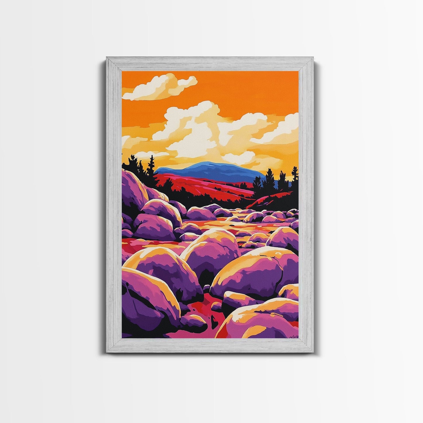 Sunset River, Nature Wall Art, Vibrant Landscape, Autumn Decor, Framed Canvas Print, Living Room Art, Bold Colors, Modern Art