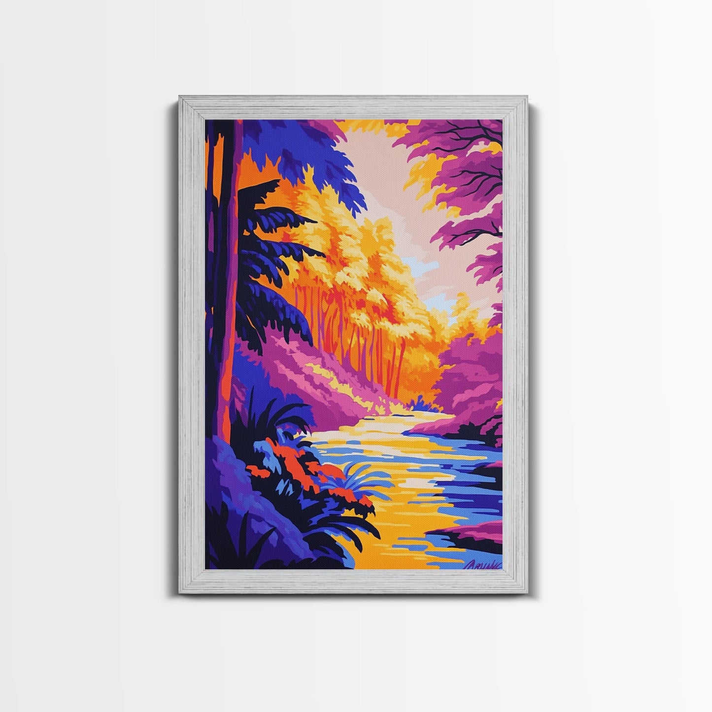 Enchanted River, Fantasy Landscape, Bright Colors, Nature Inspired, Canvas Print, Mystical Forest Art, Living Room Wall Art