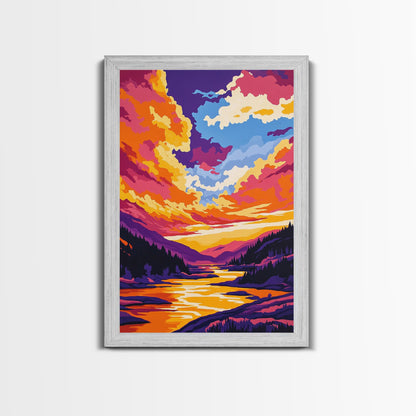 Alpine Reflection, Mountain Lake, Vibrant Wilderness, Canvas Print, Cabin Decor, Nature Painting, Sunset Colors, Adventure Art
