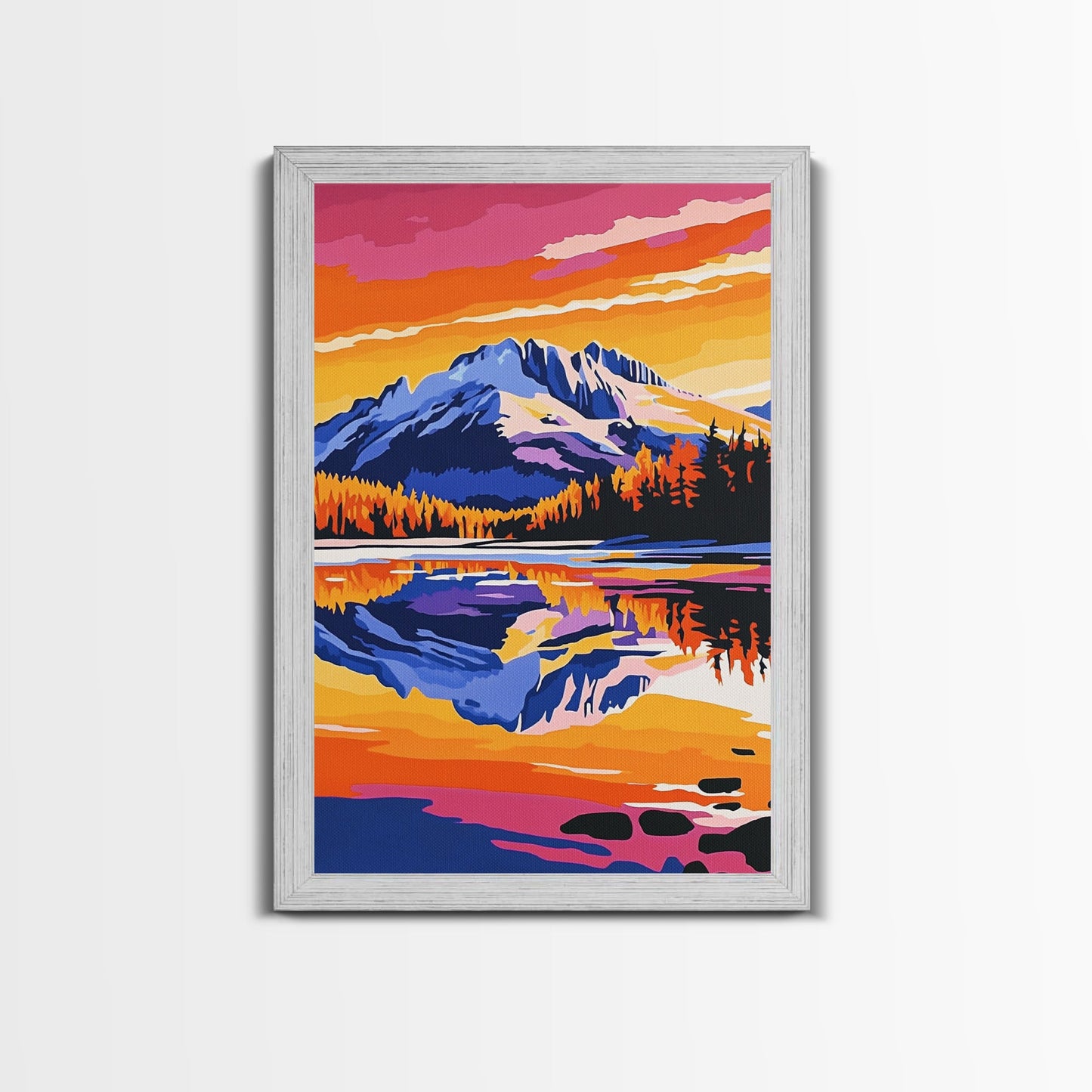 Hoch aufragende Kiefern, goldener Schein, majestätische Bäume, gerahmter Leinwanddruck, Naturgemälde, Waldlandschaft, Herbstliche Wanddekoration, Wohnzimmerdeko