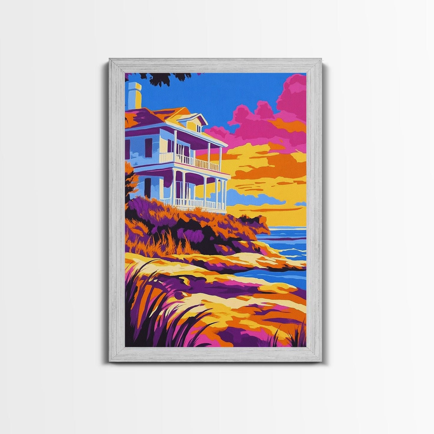 Coastal Home, Seaside Escape, Beach House, Canvas Print, Ocean Wall Art, Vibrant Summer Decor, Living Room Wall Art