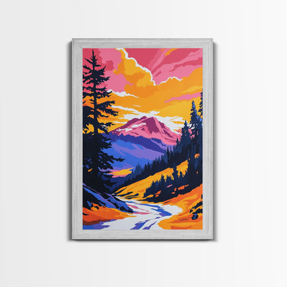 Mountain View Art, Nature Painting, Colorful Scenic Decor, Alpine Sunset, Wilderness Print, Framed Canvas Print, Office Wall Art