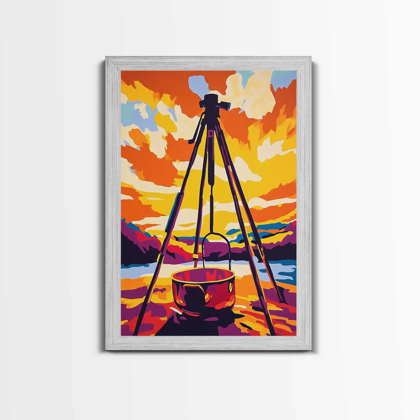 Camping Scene, Outdoor Cooking, Rustic Wall Art, Adventure Home Decor, Wilderness Aesthetic, Nature Inspired, Framed Canvas Print