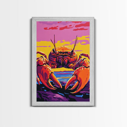 Crab Painting, Colorful Coastal Wall Art, Nautical Kitchen Canvas Print, Beach House Decor, Ocean Theme Wall Art, Vibrant Seafood Art