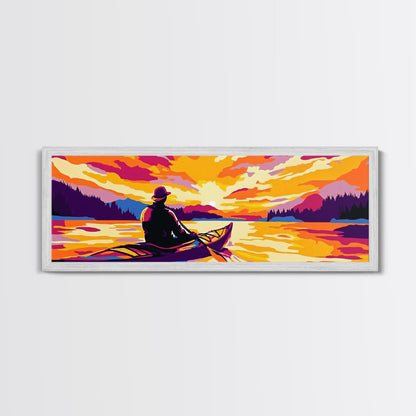 Kayak Adventure, Scenic Lake, Outdoor Wall Art, Sunset Reflections, Bold Landscape, Nature Escape, Vibrant Colors, Canvas Print