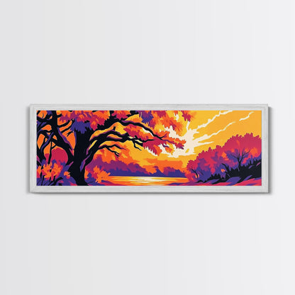 Autumn Tree, Sunset Landscape, Framed Canvas Print, Vibrant Wall Art, Fall Home Decor, Boho Art, Living Room Artwork, Nature Painting