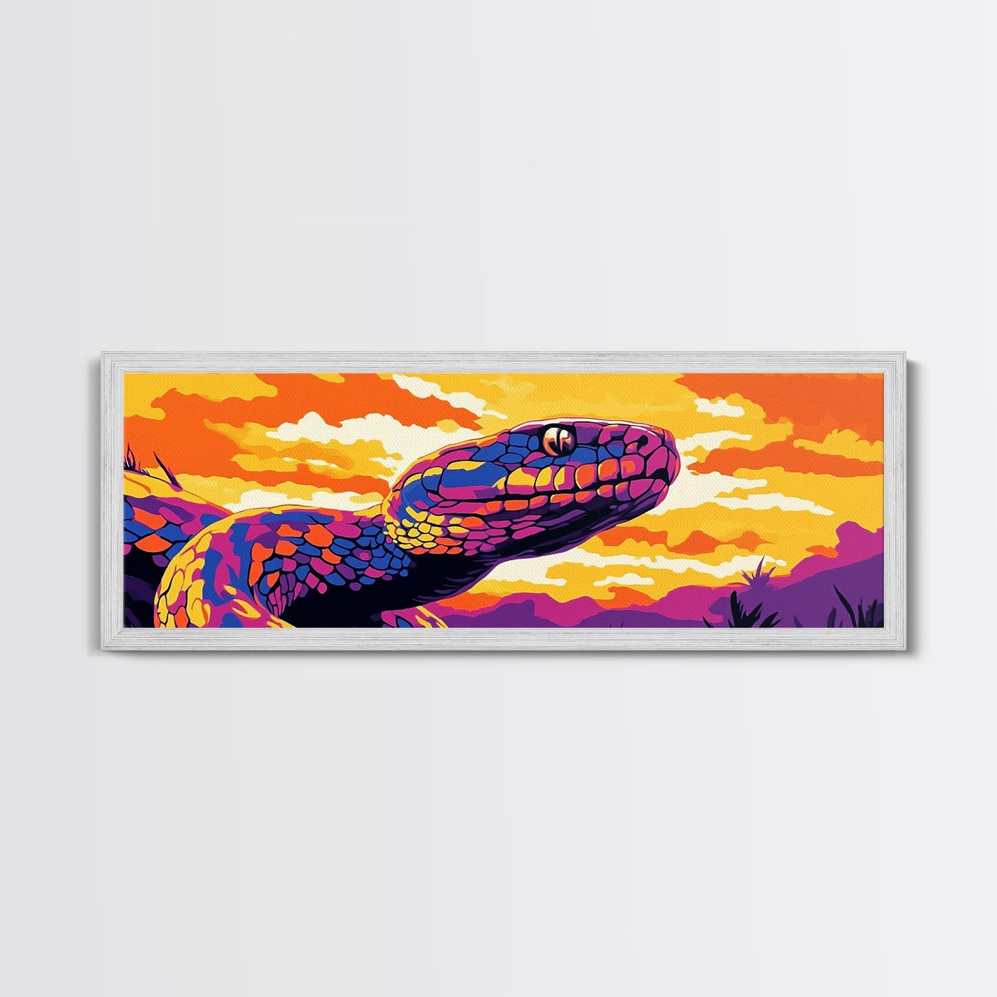 Vibrant Snake, Sunset Wildlife, Colorful Reptile, Nature Art, Framed Canvas Print, Boho Home Decor, Living Room Wall Art, Wildlife Gift
