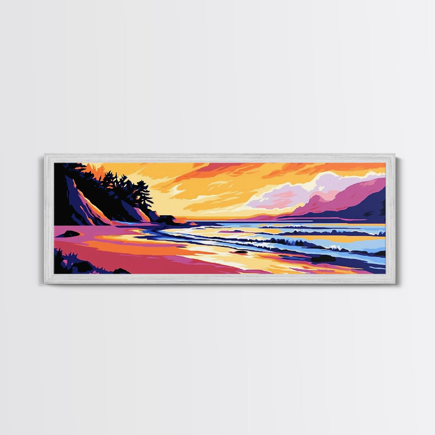 Ocean Waves, Beach Sunset, Coastal Serenity, Seaside Home Decor, Canvas Print, Relaxing Living Room Wall Art, Vibrant Nature Art