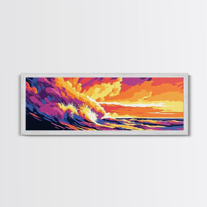 Fiery Wave, Ocean Surf Print, Beach Wall Art, Coastal Sunset, Canvas Print, Vibrant Seascape, Nautical Decor, Surfer Gift, Office Art