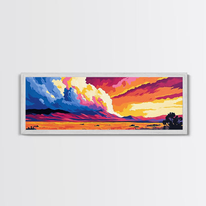 Mountain Clouds, colorful sunset, nature scenery, abstract sky painting, vibrant home decor, Office Wall Art, Framed Canvas Print