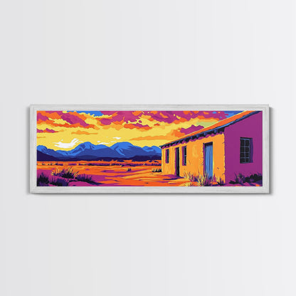 Desert House, Southwestern Art, Canvas Print, Rustic Wall Decor, Warm Tones, Vibrant Landscape, Boho Home Decor, Bedroom Wall Art
