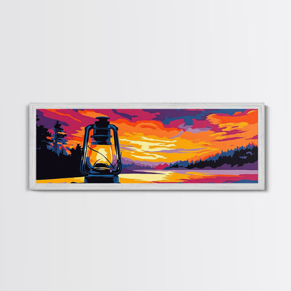 Lantern Glow, Sunset Reflection, Warm Fall Colors, Canvas Print, Cozy Living Room Art, Rustic Nature Decor, Cabin Ambiance, Vibrant Art