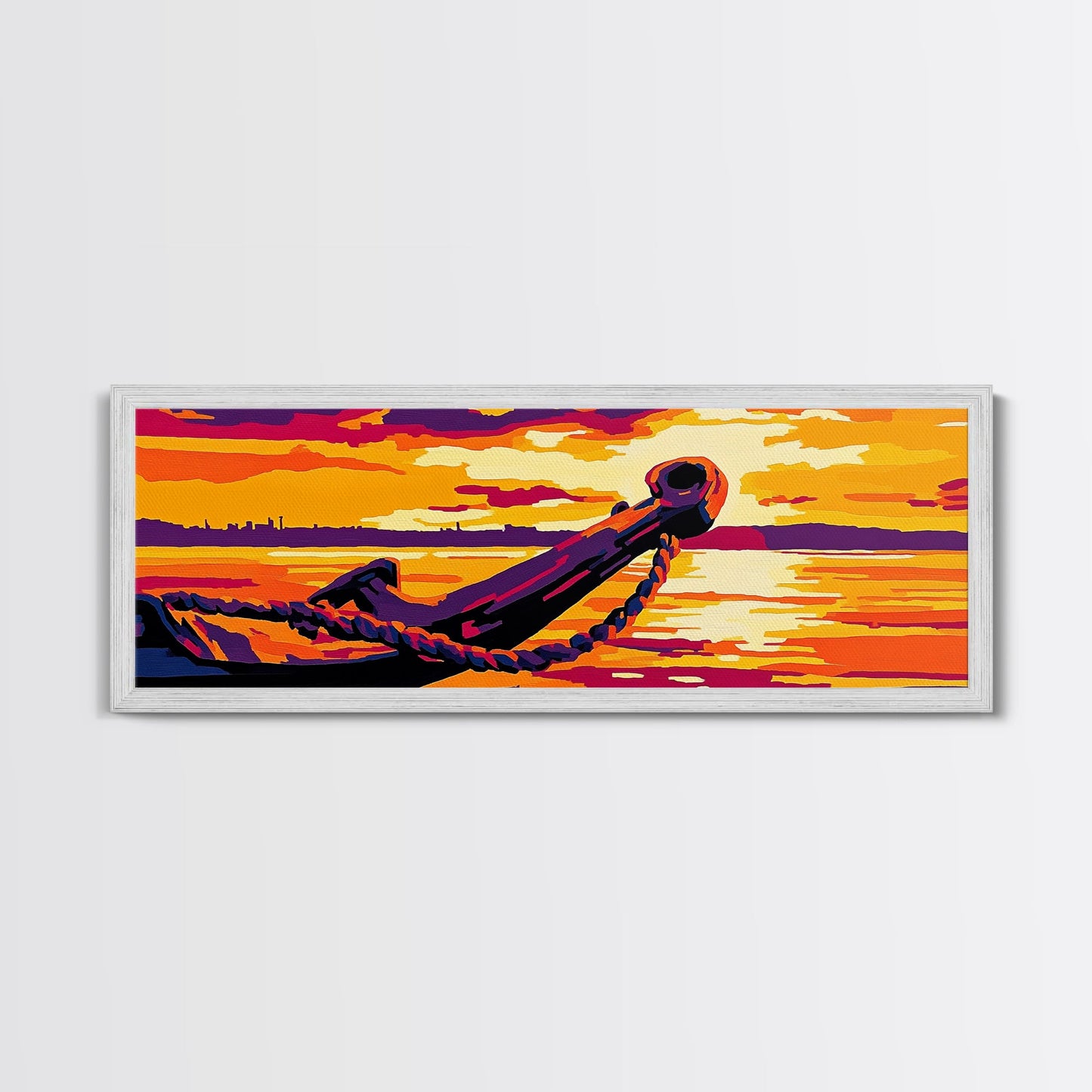 Nautical Anchor, Golden Sunset, Ocean View, Canvas Print, Coastal Home Decor, Vibrant Seascape, Beach Wall Art, Bold Nautical Art