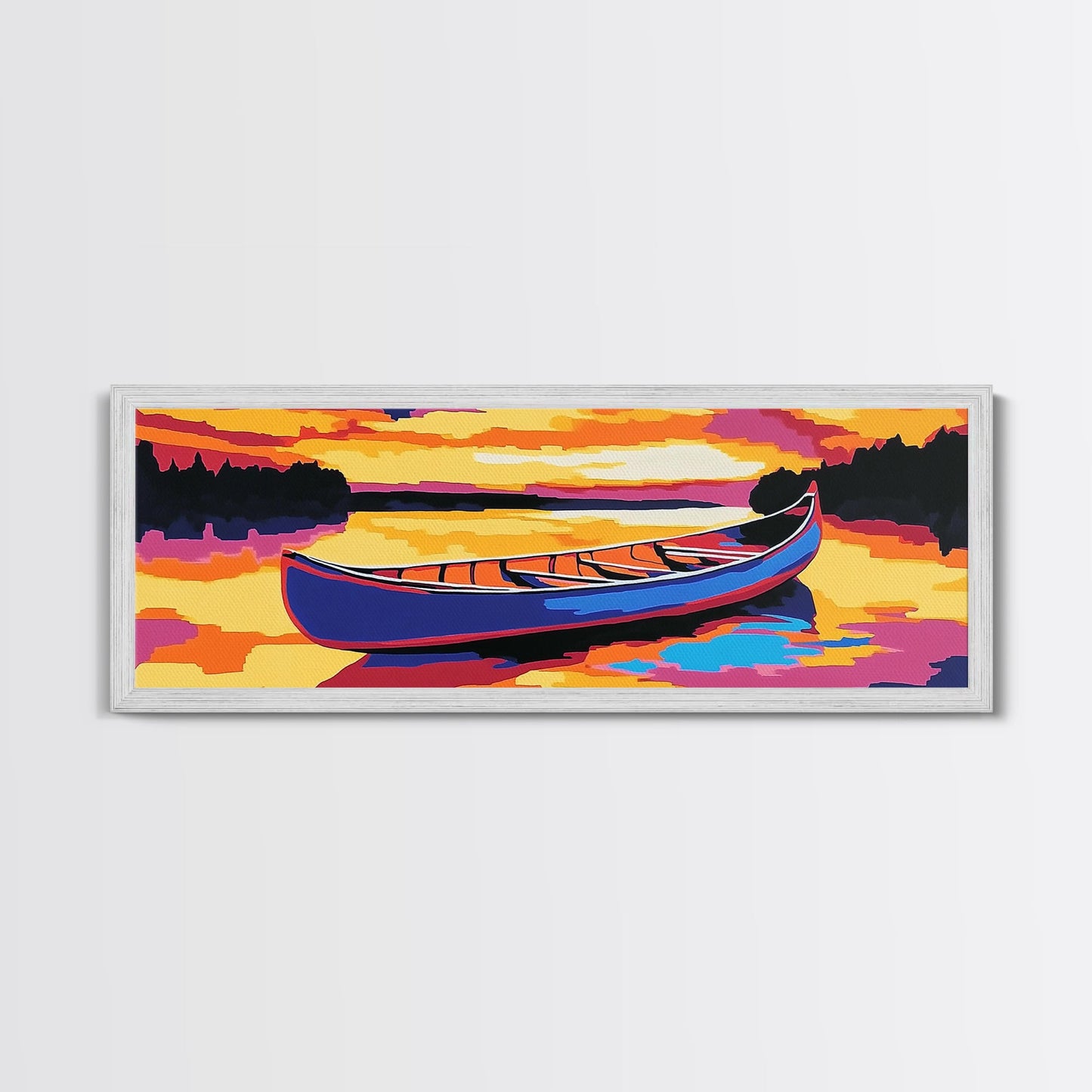 Canoe, Sunset, Water, Framed Canvas Print, Vibrant Lake Art, Nature Wall Art, Rustic Decor, Adventure Art, Cabin Wall Art, Autumn Artwork