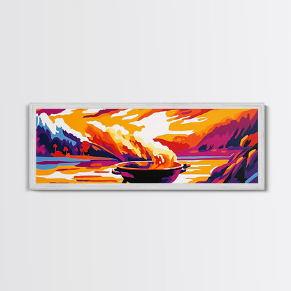 Campfire, Mountain Sunset, Wilderness Art, Canvas Print, Outdoor Enthusiast Gift, Rustic Decor, Living Room Wall Art, Warm Tones