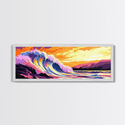 Ocean Wave Art, Beach Sunset Wall Art, Coastal Decor, Surfer Aesthetic, Vibrant Seascape, Large Wall Art, Living Room Art, Canvas Print