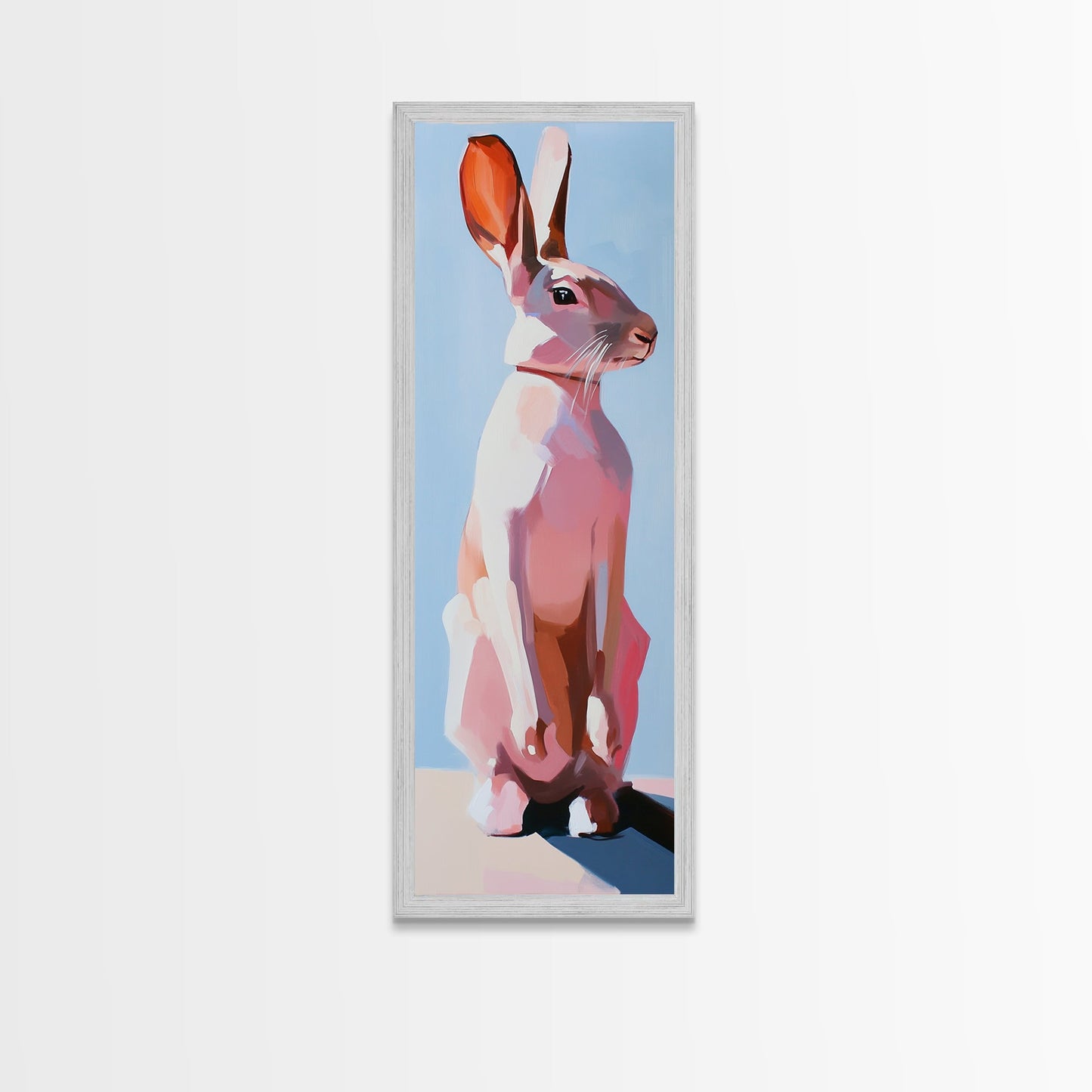 Rabbit Art, Modern Animal Decor, Pastel Bunny Painting, Minimalist Wildlife, Living Room Wall Art, Framed Canvas Print
