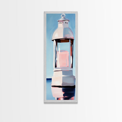 Lantern Glow, Nautical Artwork, Cozy Ambiance, Minimalist Coastal, Canvas Print, Beach House Wall Art, Warm Aesthetic, Living Room Decor