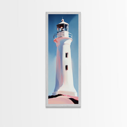 Lighthouse, Coastal Art, Nautical, Beach House Decor, Ocean Wall Art, Minimalist Seascape, Blue Wall Art, Framed Canvas Print