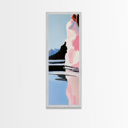 Scenic Lakeside, Moody Landscape, Framed Canvas Print, Nature Art, Soft Earthy Colors, Living Room Wall Art, Modern Minimalist