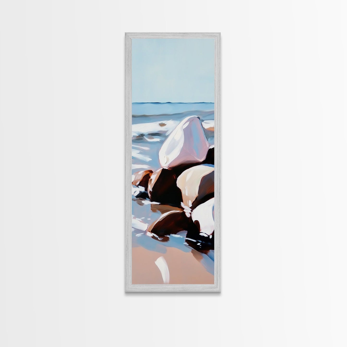 Ocean Rocks, Serene Shore, Tranquil View, Framed Canvas Print, Coastal Wall Art, Minimalist Painting, Bathroom Decor, Zen Art, Gift