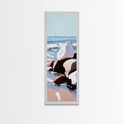 Ocean Rocks, Serene Shore, Tranquil View, Framed Canvas Print, Coastal Wall Art, Minimalist Painting, Bathroom Decor, Zen Art, Gift