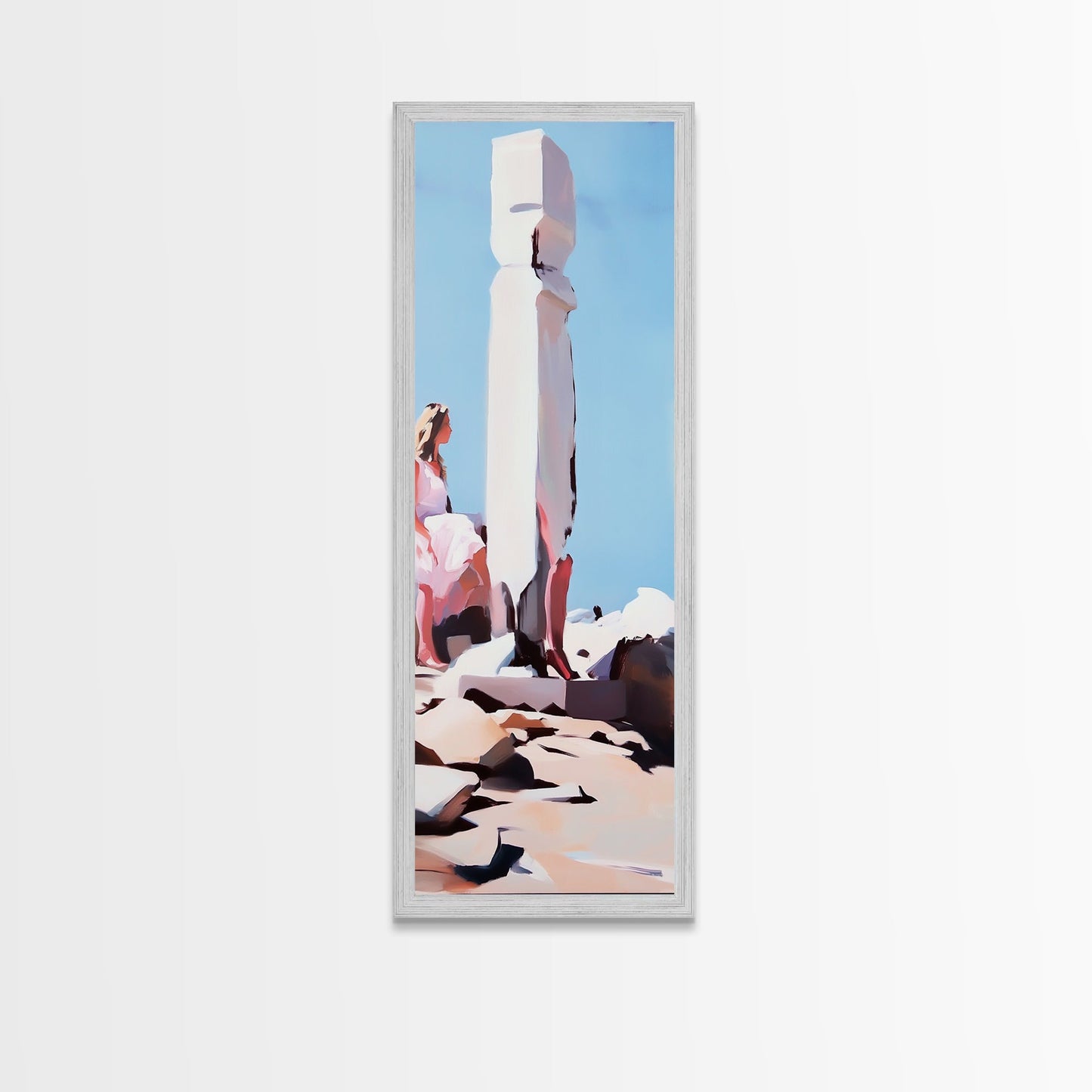 Stone Sculpture, Abstract Figure, Modern Minimalist Art, Desert Vibes, Contemporary Landscape, Earthy Tones, Framed Canvas Print