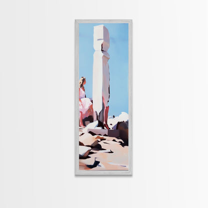 Stone Sculpture, Abstract Figure, Modern Minimalist Art, Desert Vibes, Contemporary Landscape, Earthy Tones, Framed Canvas Print