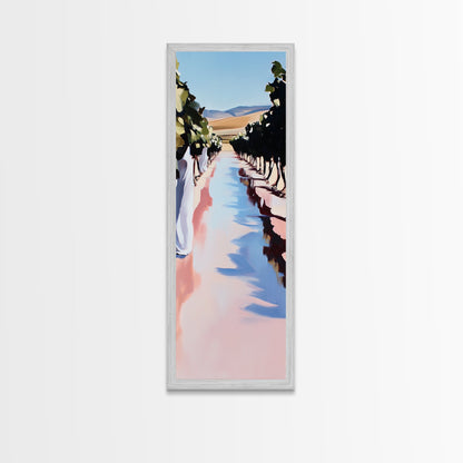 Weinbergweg, sanfte Hügel, ländliches Weinland, Leinwanddruck, naturnahe Wandkunst, elegante Landschaft, idyllische Naturszene