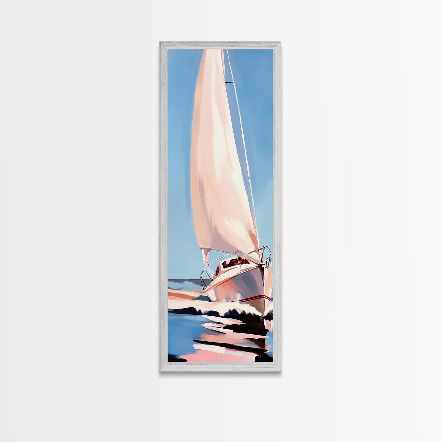 Segeltraum, Nautische Abenteuerkunst, Sanfte Pastell-Meereslandschaft, Elegante Küstendekoration, Minimalistische Meeresszene, Gerahmter Leinwanddruck