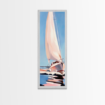 Segeltraum, Nautische Abenteuerkunst, Sanfte Pastell-Meereslandschaft, Elegante Küstendekoration, Minimalistische Meeresszene, Gerahmter Leinwanddruck