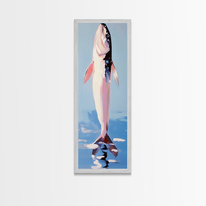 Fish, Water, Minimalist Art, Ocean, Coastal Decor, Marine Life, Blue, White, Kitchen Wall Art, Framed Canvas Print