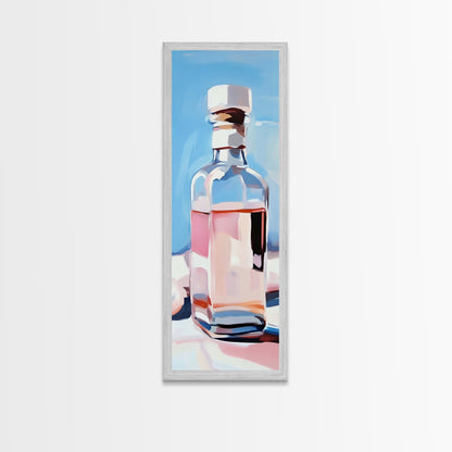 Perfume Bottle, Glass Art, Minimalist, Blue, White, Pink, Fashion, Beauty, Elegant, Living Room, Framed Canvas Print