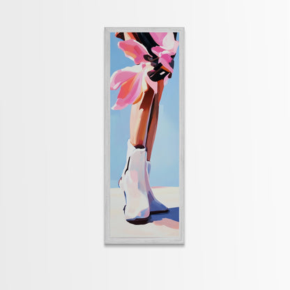 White Cowboy Boots, Boho Fashion, Stylish Art, Framed Canvas Print, Western Wall Decor, Country Chic, Dressing Room Artwork, Gift Idea