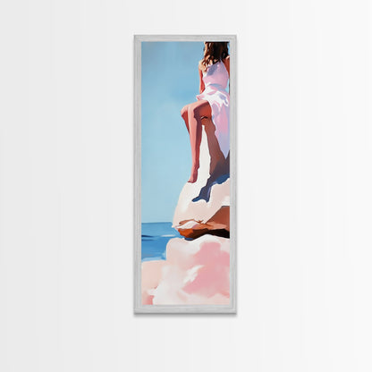 Seaside Muse, Minimalist Beach Art, Boho Coastal Wall Decor, Serene Ocean View, Contemporary Painting, Canvas Print, Bedroom Wall Art