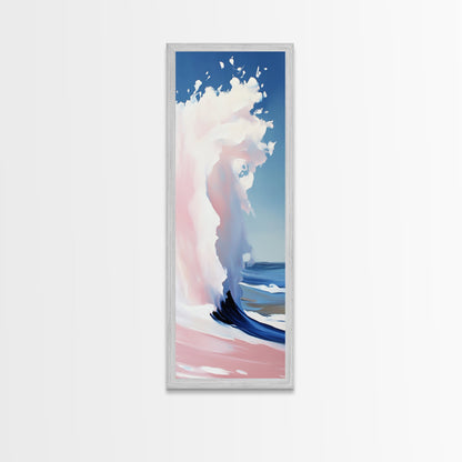 Ocean Wave, Coastal Wall Art, Abstract Seascape Painting, Beach House Decor, Modern Blue and Pink Print, Canvas Print, Living Room Wall Art