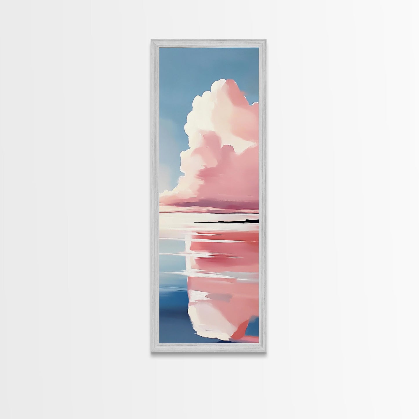 Pink Clouds, Coastal Wall Art, Minimalist Landscape, Modern Seascape, Large Framed Canvas Print, Living Room Art, Soft Pastel Decor