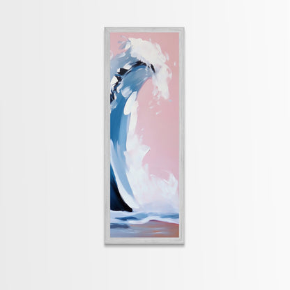 Pink Wave, Surfing Wall Art, Coastal Energy, Abstract Seascape, Ocean Motion, Beach Inspired Framed Canvas Print, Minimalist Home Decor
