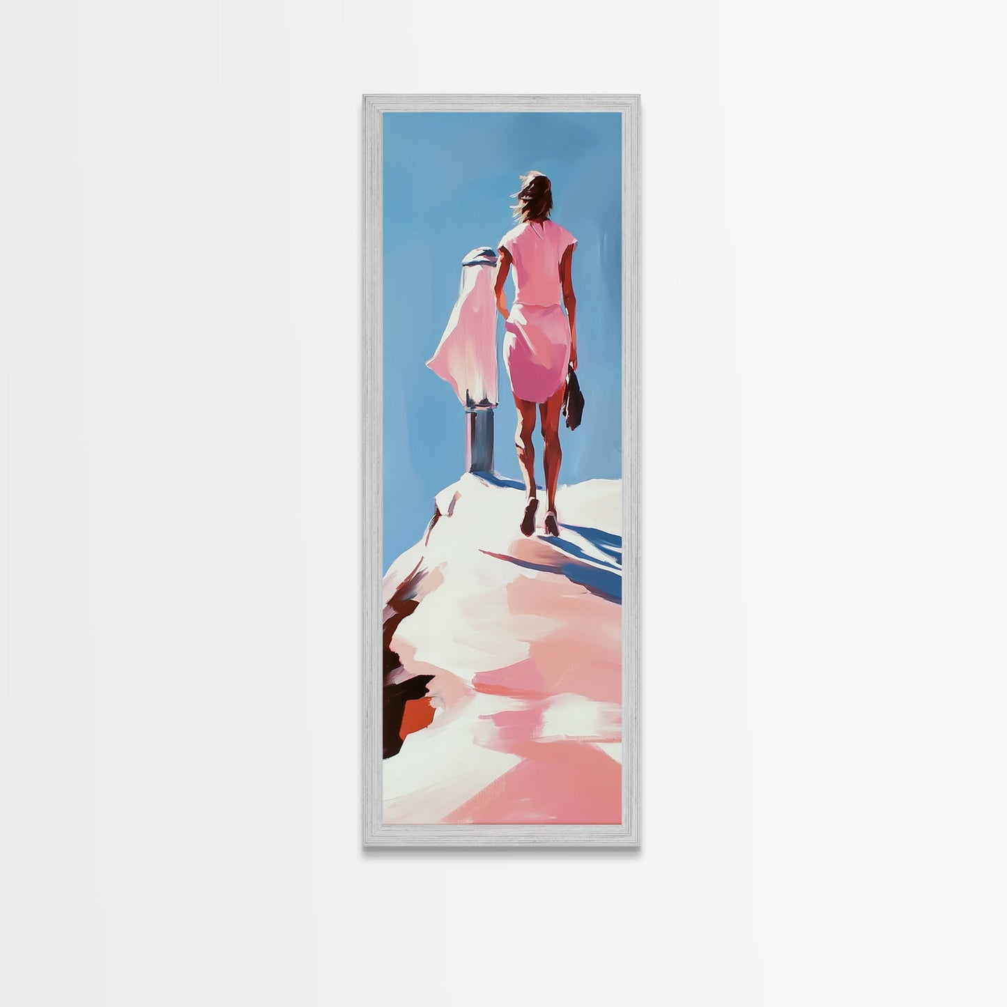 Fashion Model Walking, Feminine Wall Art, Chic Bedroom Decor, Soft Pastel Aesthetic, Minimalist Fashion Illustration, Canvas Print